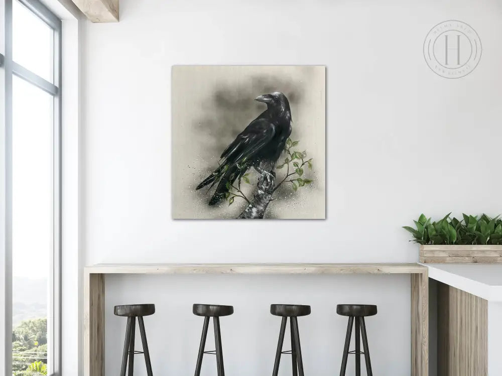 Hrafn Á Grænni Grein - 80X80 Cm