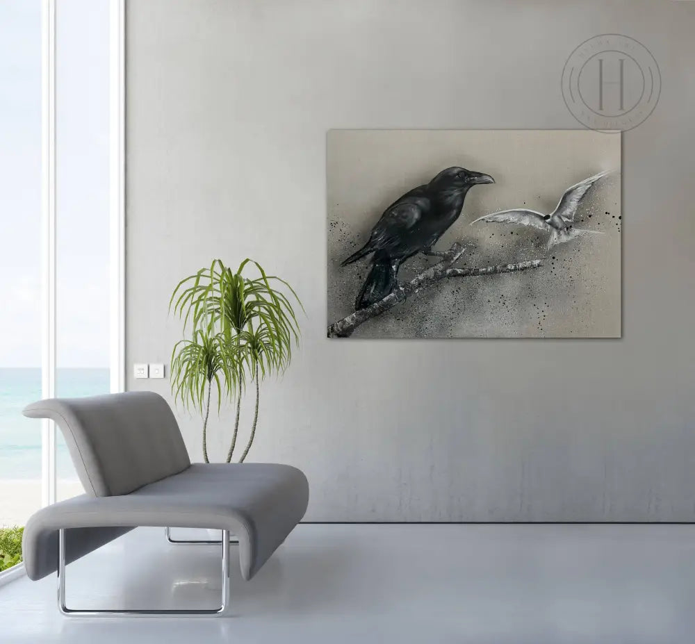 Hrafn Á Grein Og Kría 70X100 Cm