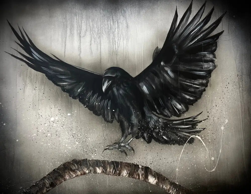 Hrafn Að Lenda Á Grein - 90X100