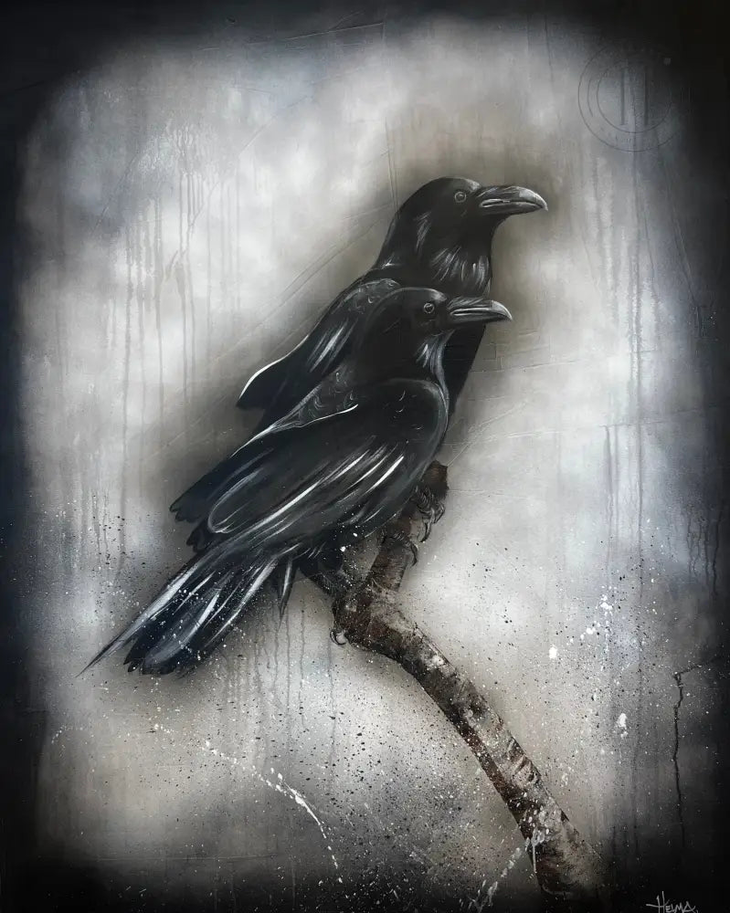 Tveir Hrafnar Á Grein 120X150 Cm