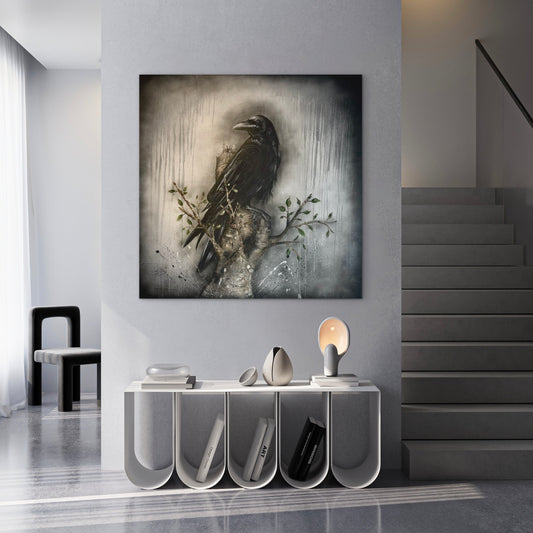 Hrafn á grein - 150 x 150 cm