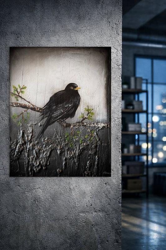 Svart Þröstur - 40 x 50 cm