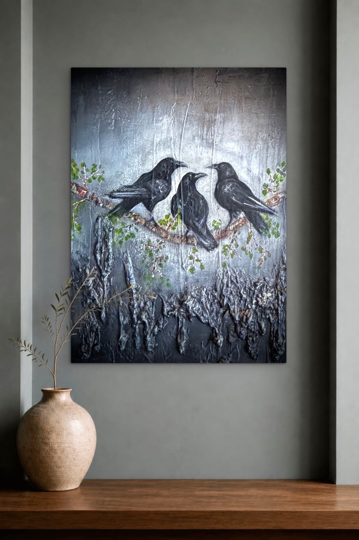 Þrír hrafnar - 50 x 60 cm