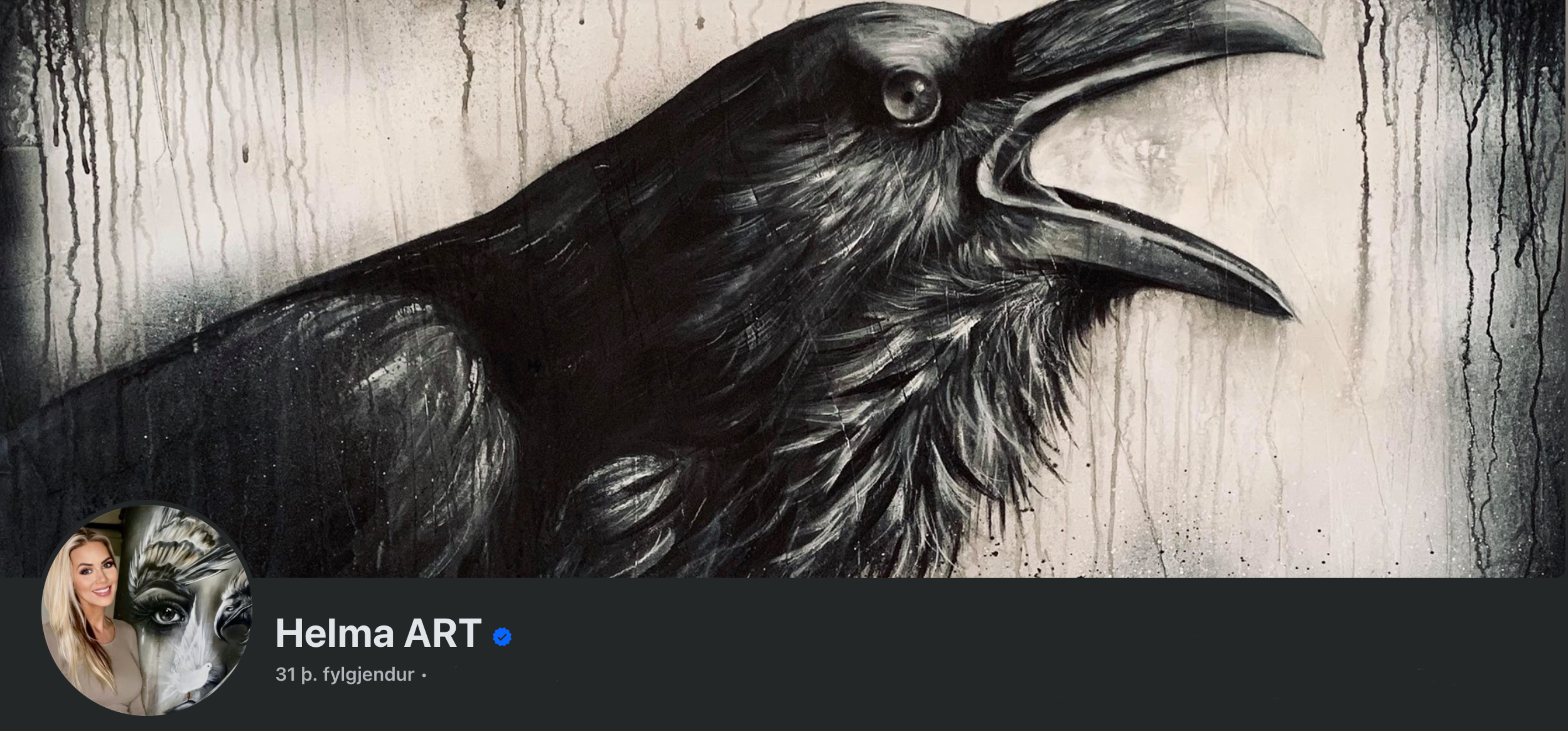 Artistic illustration of a raven with a textured background, credited by Helma ART.