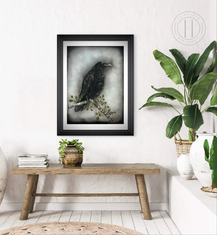 Nr 59 - Krummi á grein 50 x 70 cm í ramma